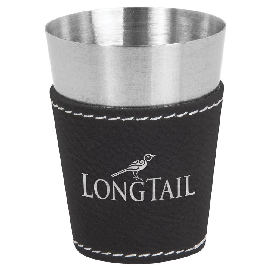 Engraved Leatherette and Stainless Steel Shot Glass - Black/Silver