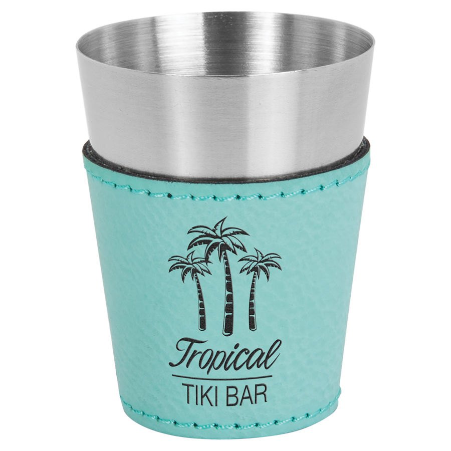 Engraved Leatherette and Stainless Steel Shot Glass - Teal