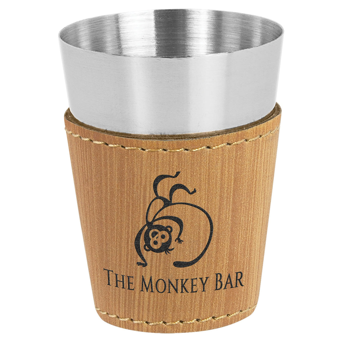 Engraved Leatherette and Stainless Steel Shot Glass - Bamboo