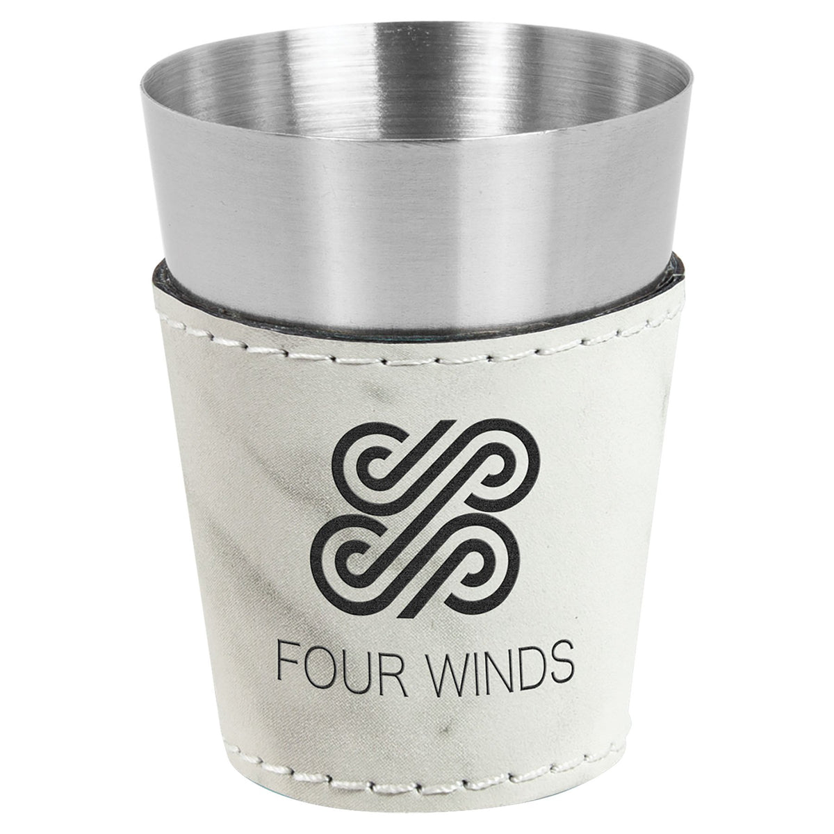 Engraved Leatherette and Stainless Steel Shot Glass - White Marble