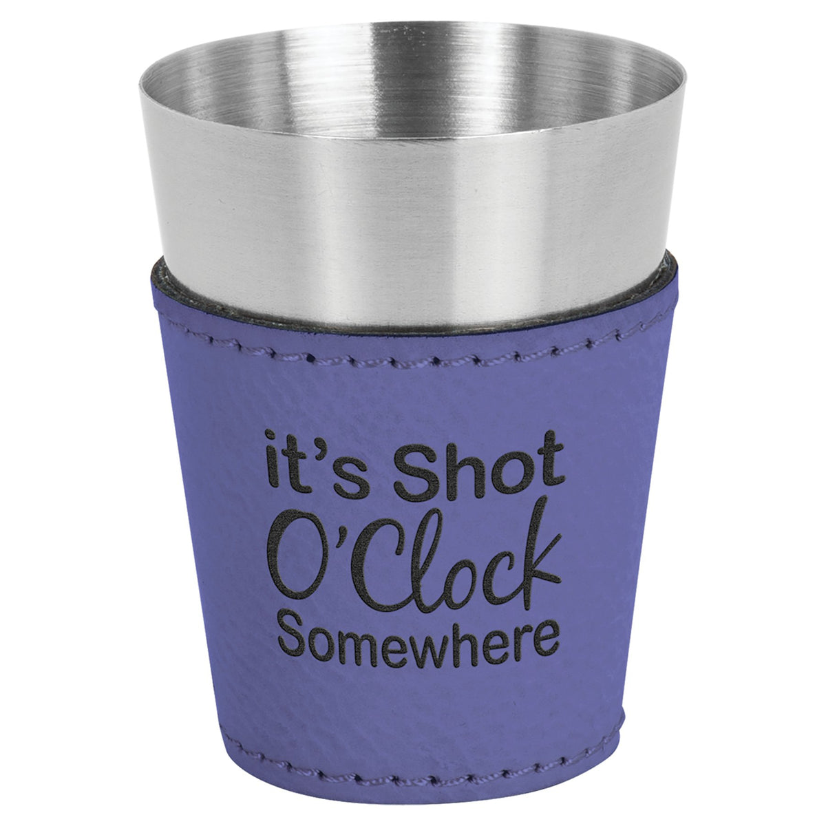 Engraved Leatherette and Stainless Steel Shot Glass - Purple