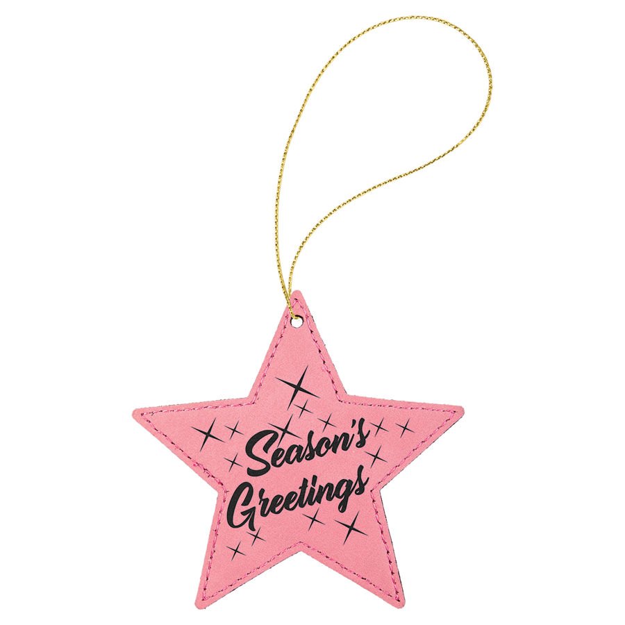 Engraved Leatherette Star Ornament - Pink (Gold String)