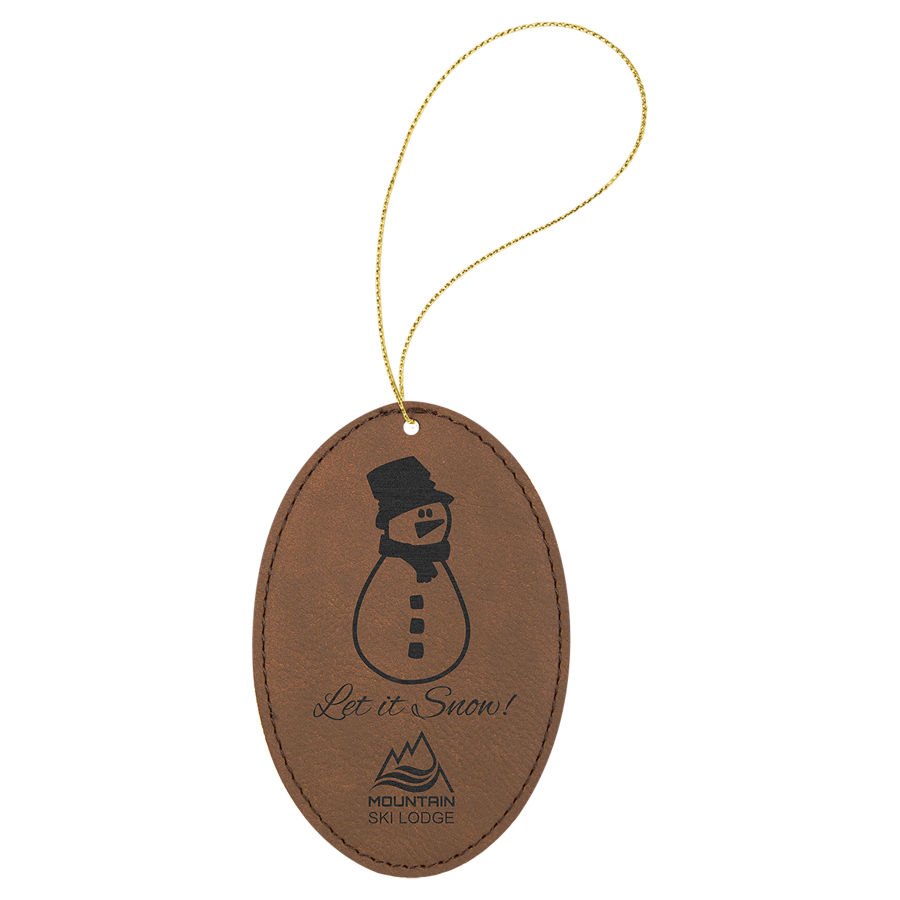 Engraved Leatherette Oval Ornament - Dark Brown (Gold String)