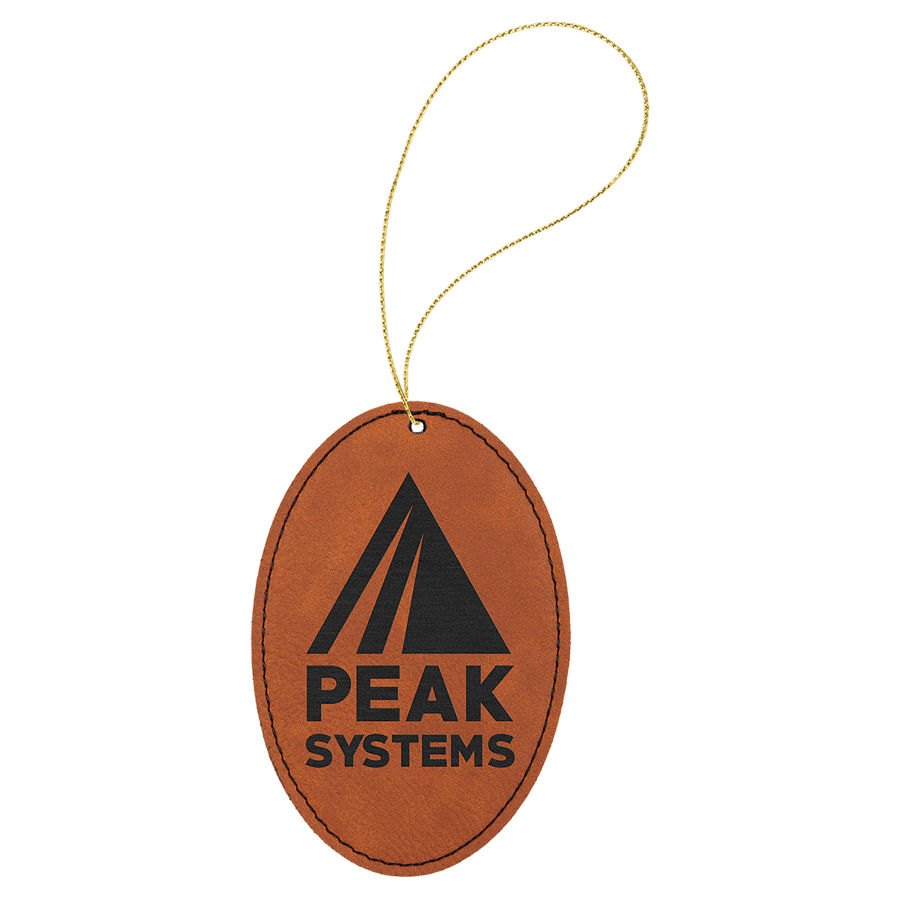 Engraved Leatherette Oval Ornament - Rawhide (Gold String)