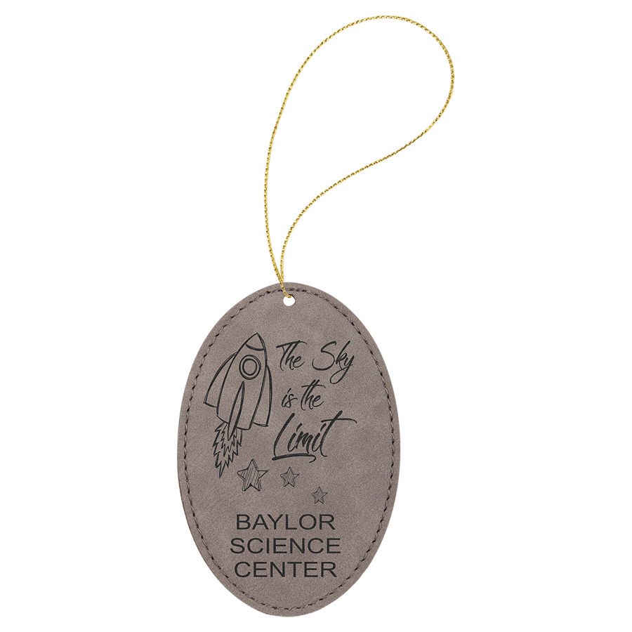 Engraved Leatherette Oval Ornament - Gray (Gold String)