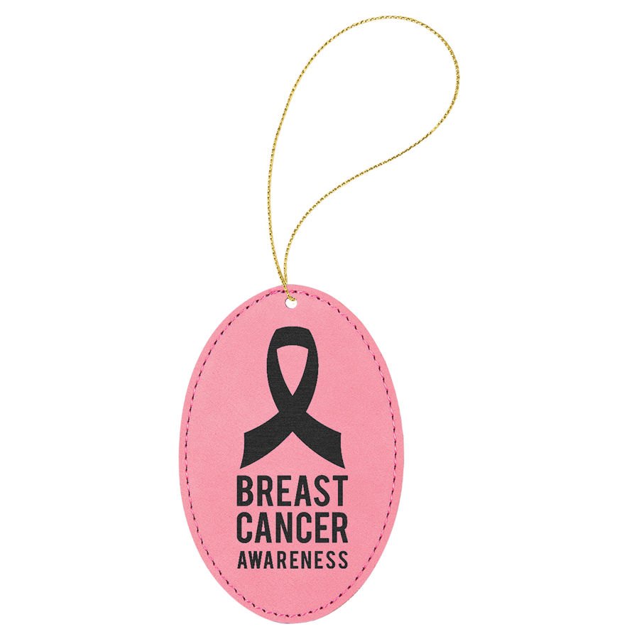 Engraved Leatherette Oval Ornament - Pink (Gold String)