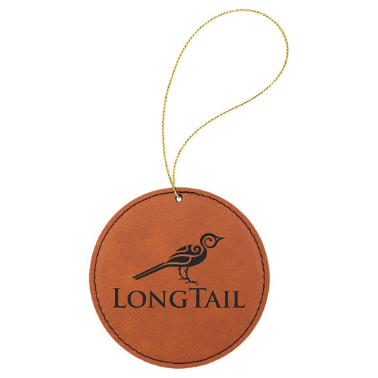 Engraved Leatherette Round Ornament - Rawhide (Gold String)
