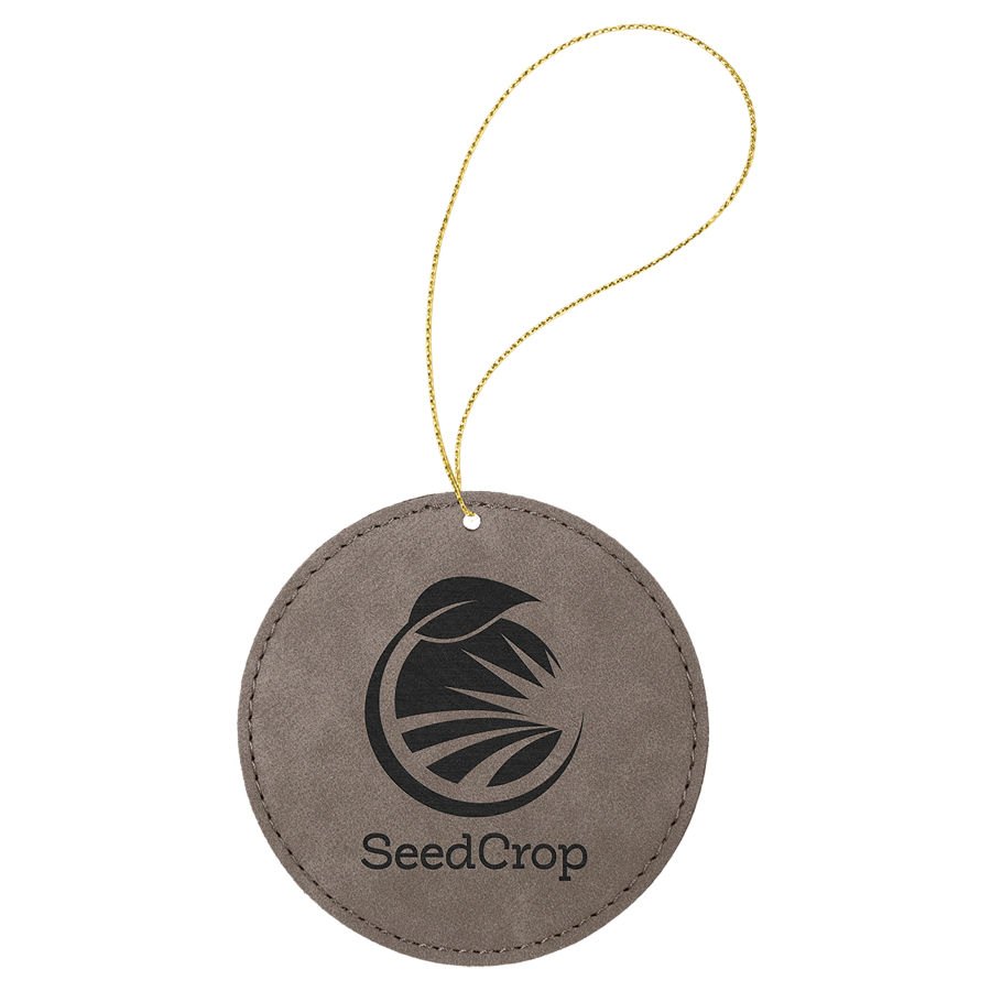 Engraved Leatherette Round Ornament - Gray (Gold String)