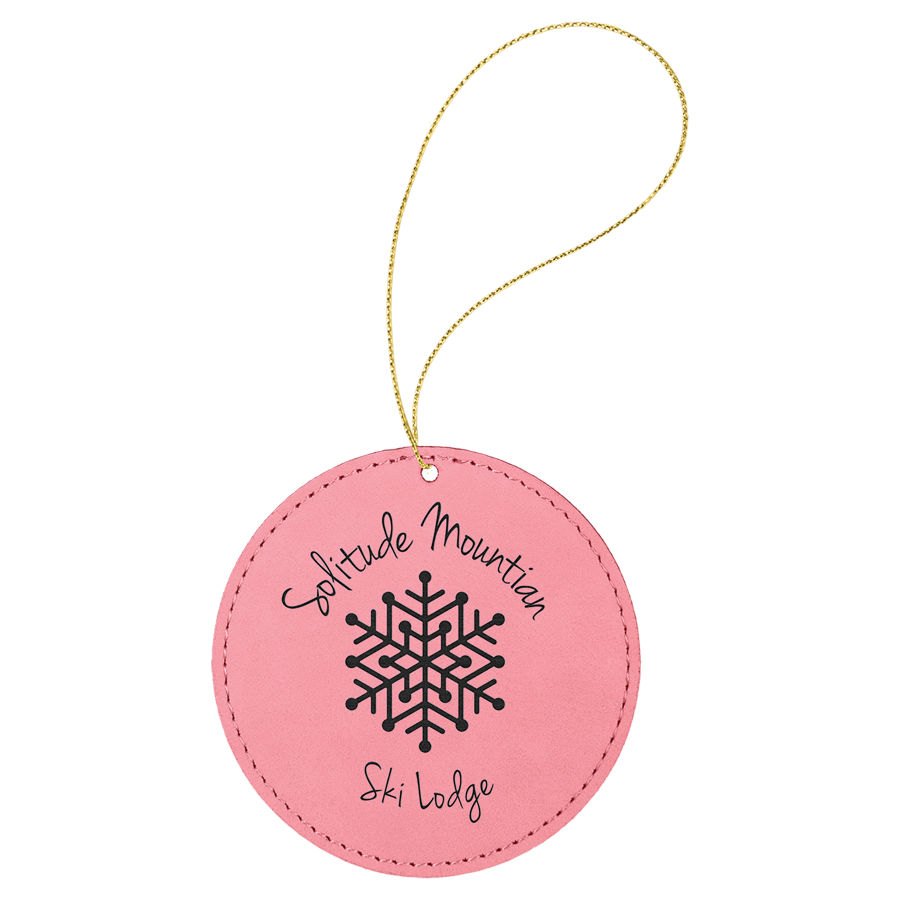 Engraved Leatherette Round Ornament - Pink (Gold String)