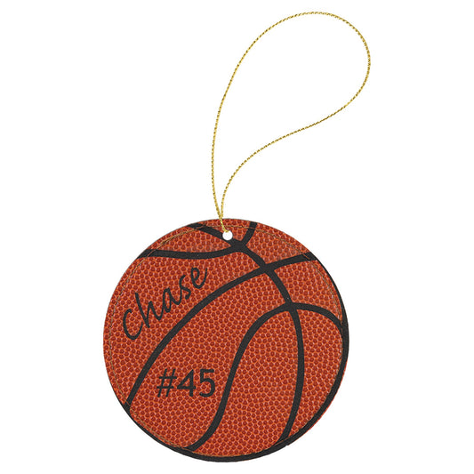 Engraved Basketball Leatherette Round Ornament with Gold String
