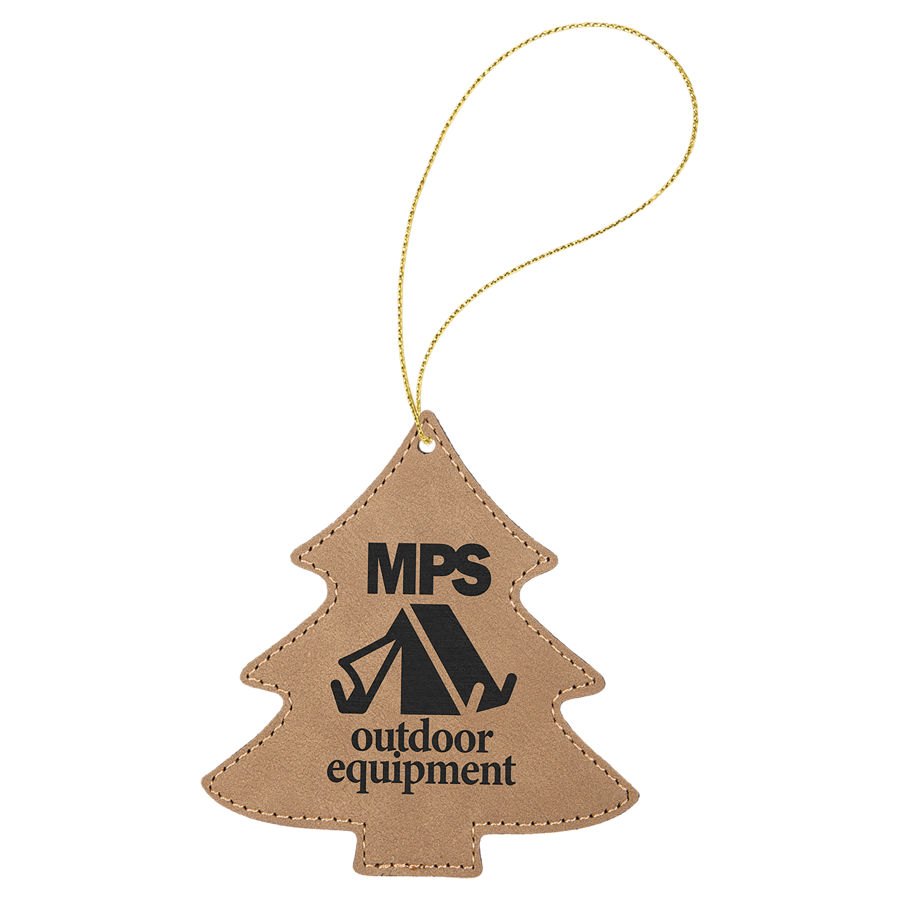 Engraved Leatherette Tree Ornament - Light Brown (Gold String)
