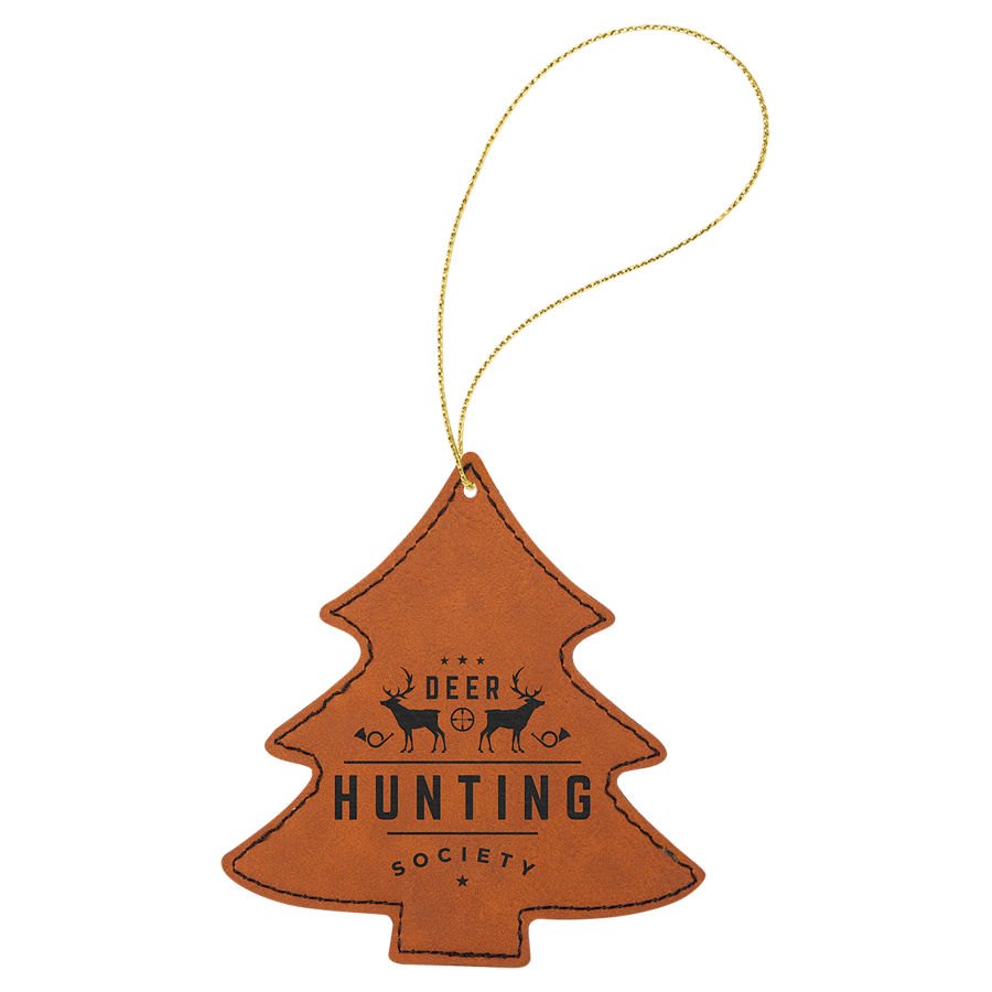 Engraved Leatherette Tree Ornament - Rawhide (Gold String)