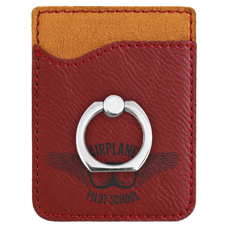 Engraved Leatherette Phone Wallet with Ring - Rose (Silver Ring)