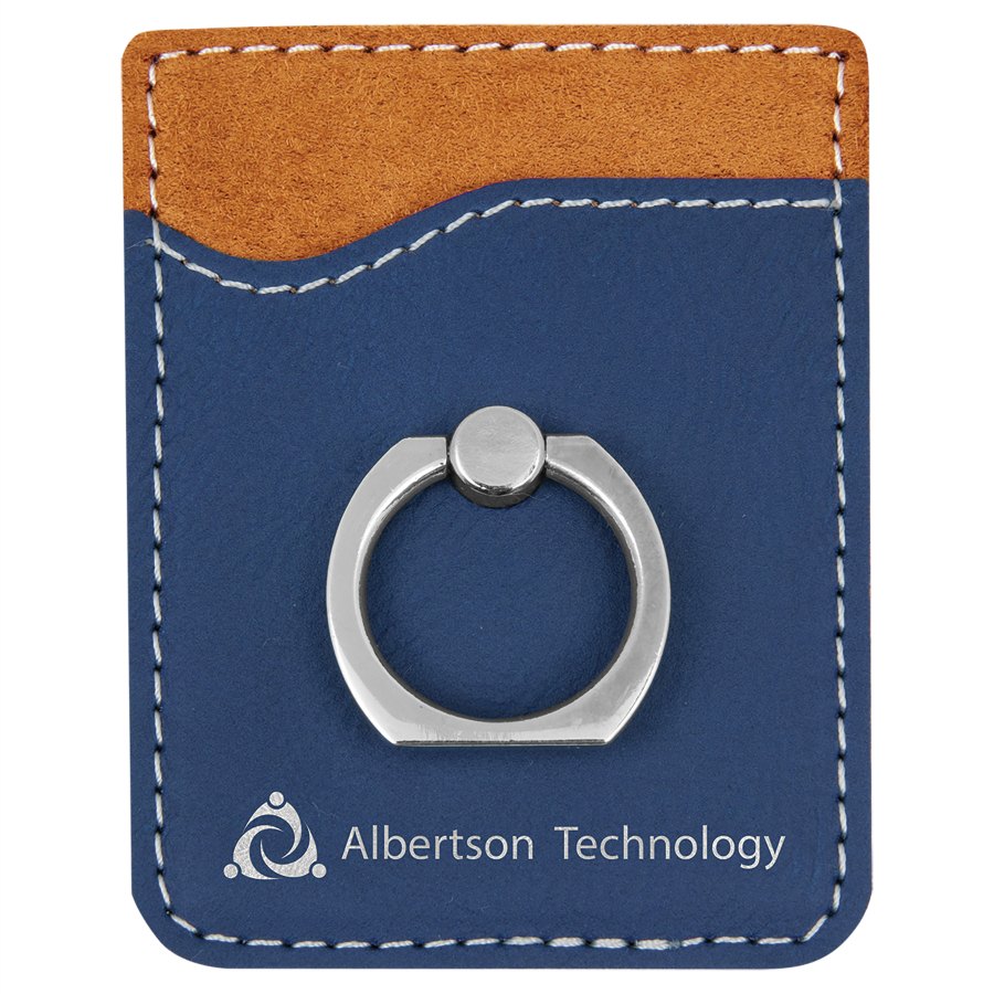 Engraved Leatherette Phone Wallet with Ring - Blue/Silver (Silver Ring)