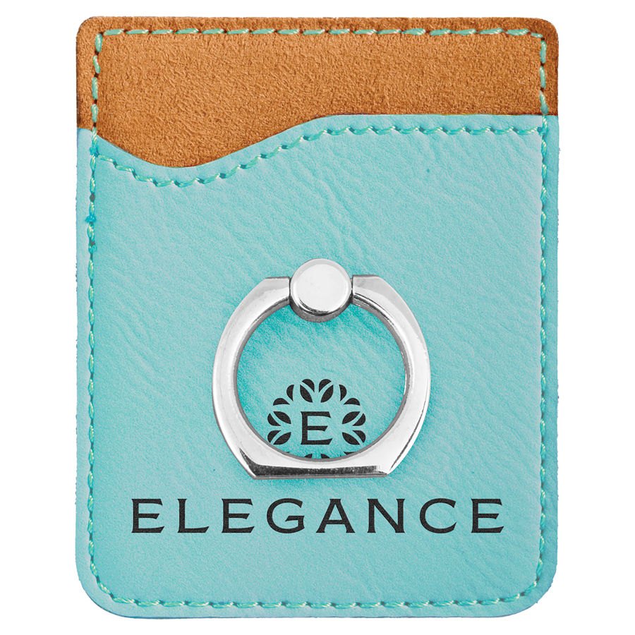 Engraved Leatherette Phone Wallet with Ring - Teal (Silver Ring)
