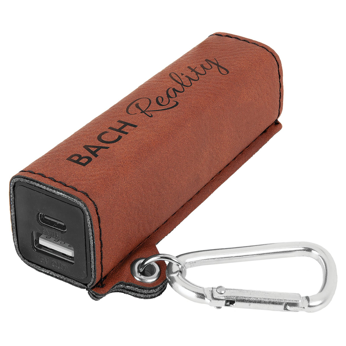 Engraved Leatherette 2200 mAh Power Bank - Rawhide / USB-C