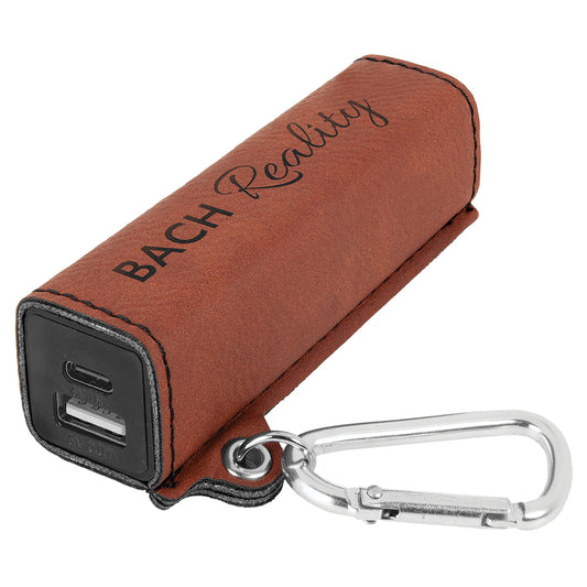 Engraved Leatherette 2200 mAh Power Bank - Rawhide / USB-C