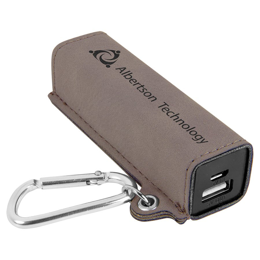 Engraved Leatherette 2200 mAh Power Bank - Gray / USB