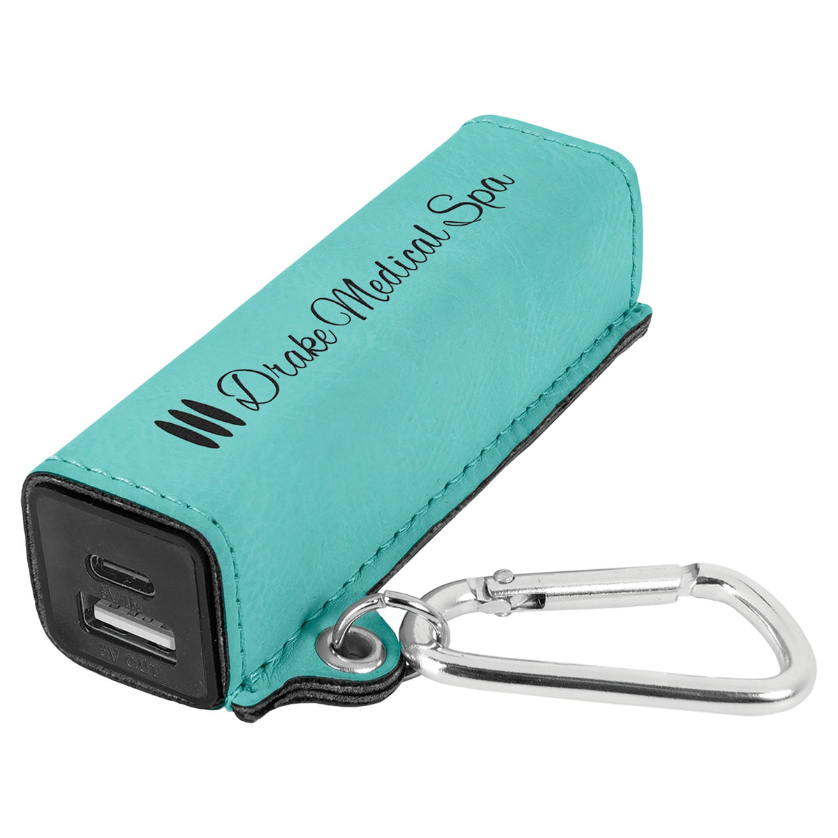 Engraved Leatherette 2200 mAh Power Bank - Teal / USB-C