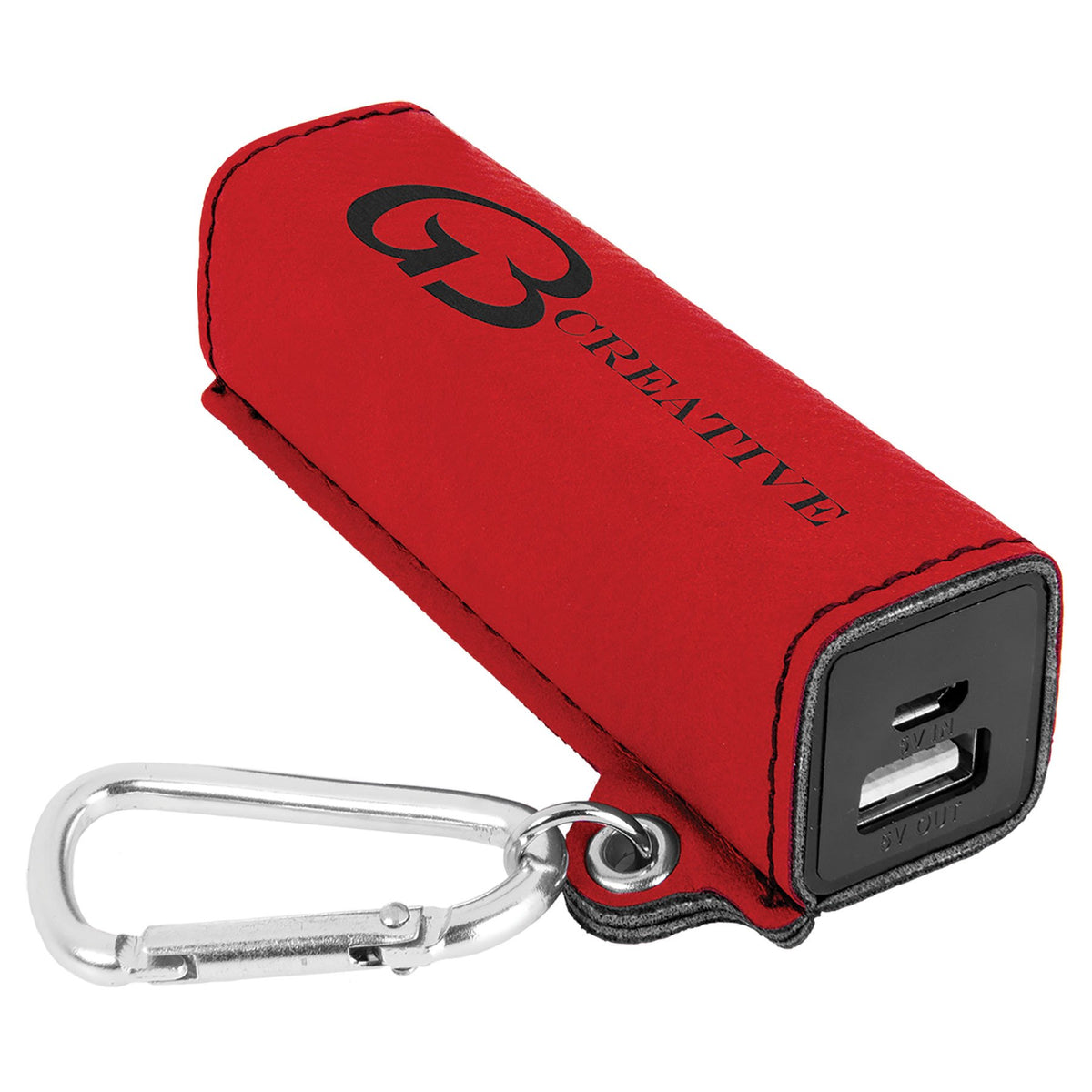 Engraved Leatherette 2200 mAh Power Bank - Red / USB