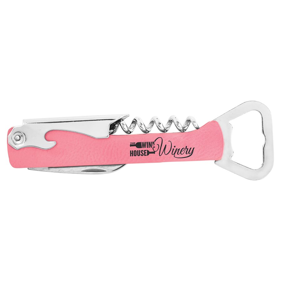 Engraved Leatherette Wine Bottle Opener - Pink