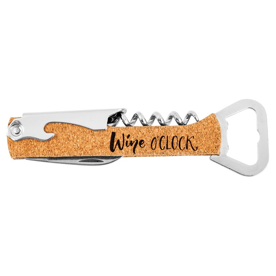 Engraved Leatherette Wine Bottle Opener - Cork