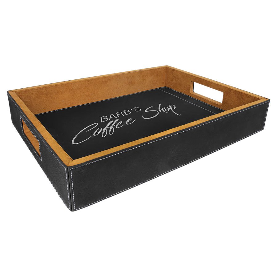 Engraved Leatherette Serving Tray - Black/Silver