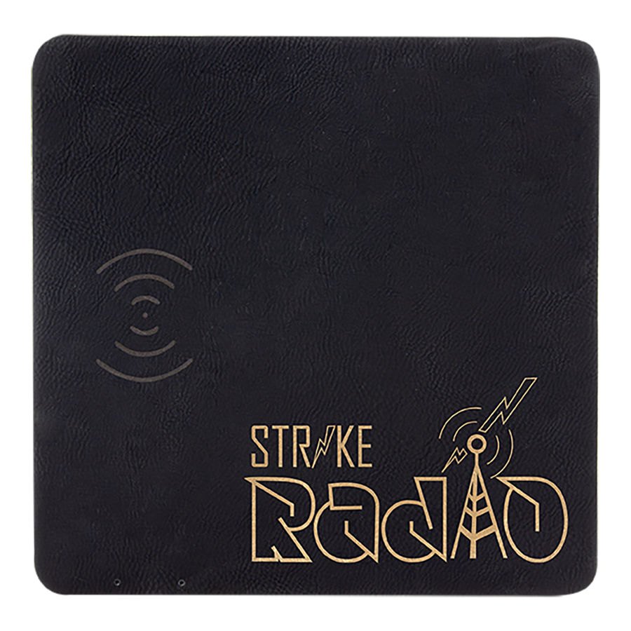 Engraved Leatherette Phone Charging Mat - Black/Gold