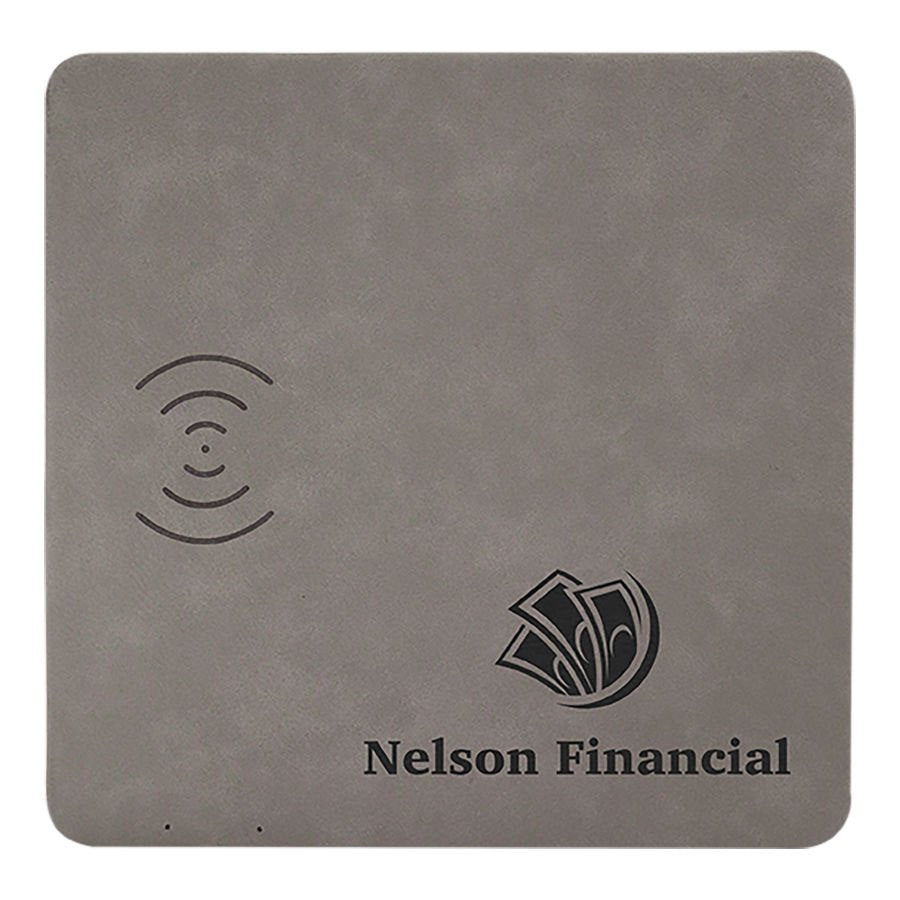 Engraved Leatherette Phone Charging Mat - Gray
