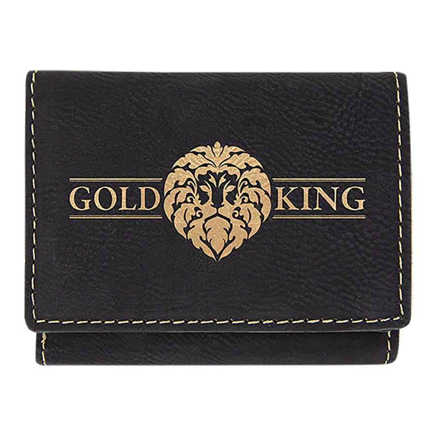 Engraved Leatherette Trifold Wallet - Black/Gold