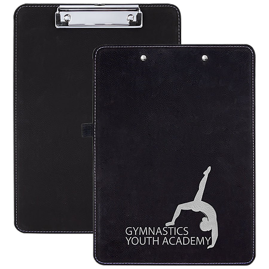 Engraved Leatherette Clipboard - Black/Silver
