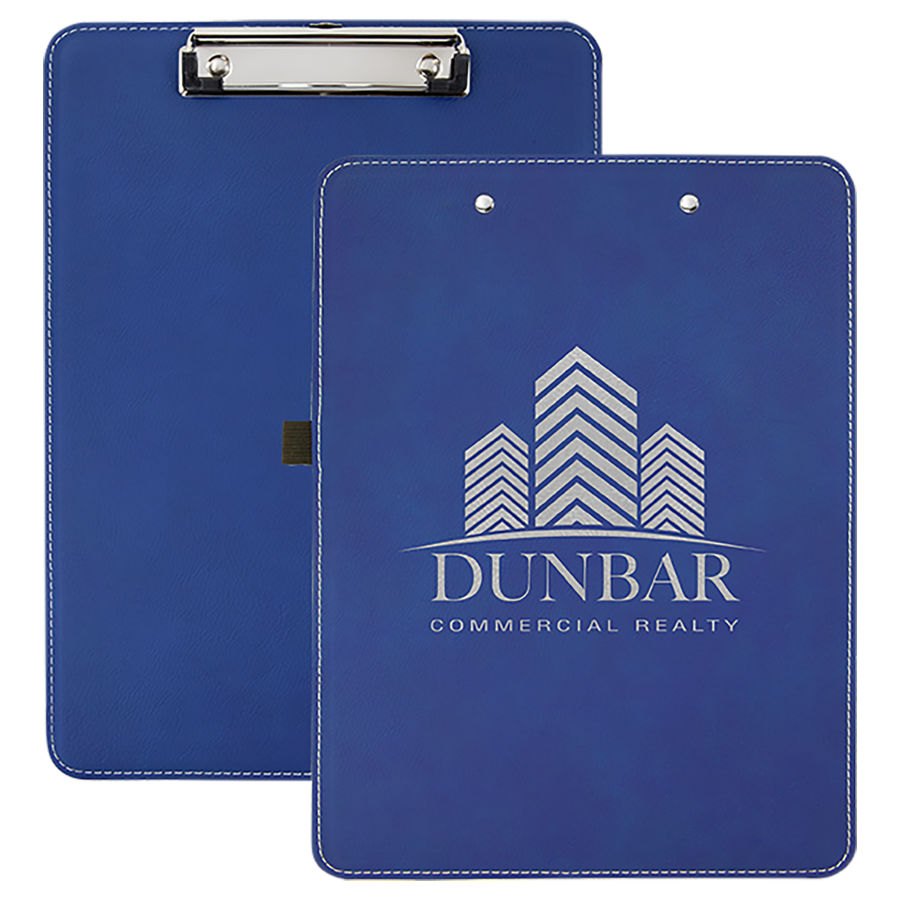 Engraved Leatherette Clipboard - Blue/Silver