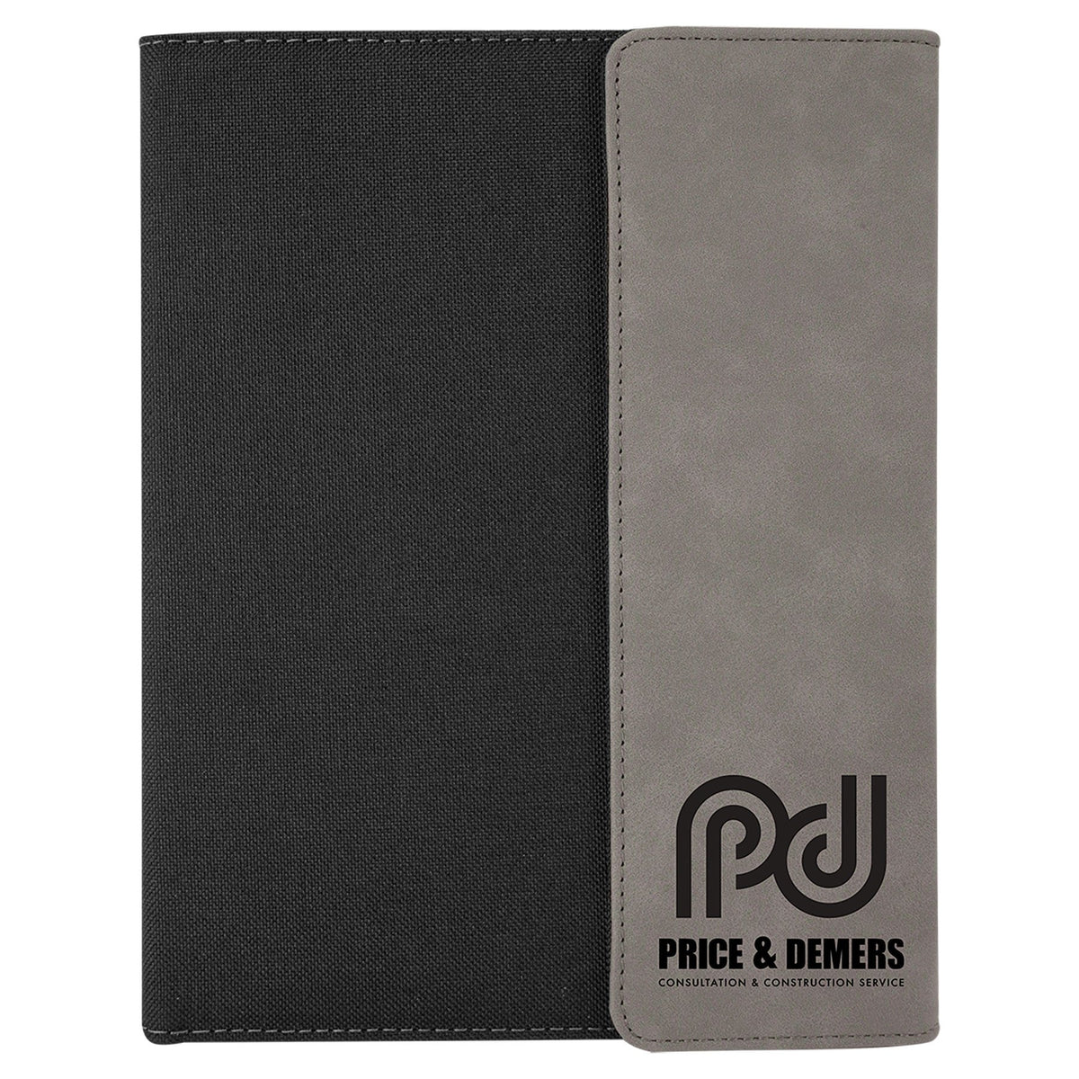 Engraved Leatherette and Canvas Portfolio with Notepad - Gray (Black Canvas) / 7 x 9 in