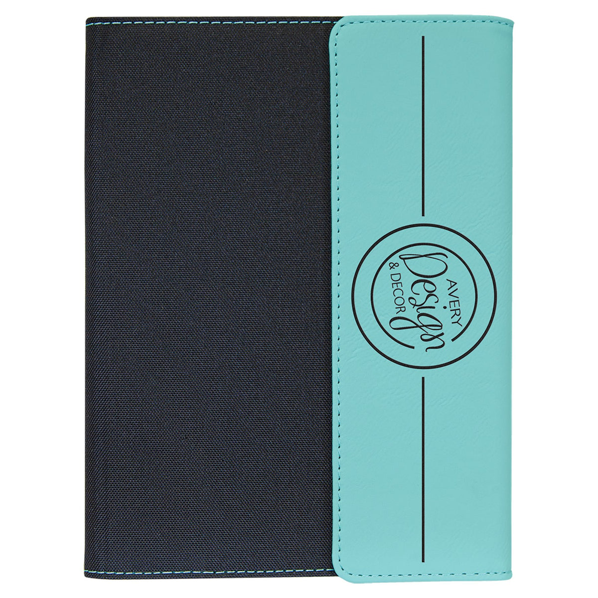 Engraved Leatherette and Canvas Portfolio with Notepad - Teal (Black Canvas) / 7 x 9 in