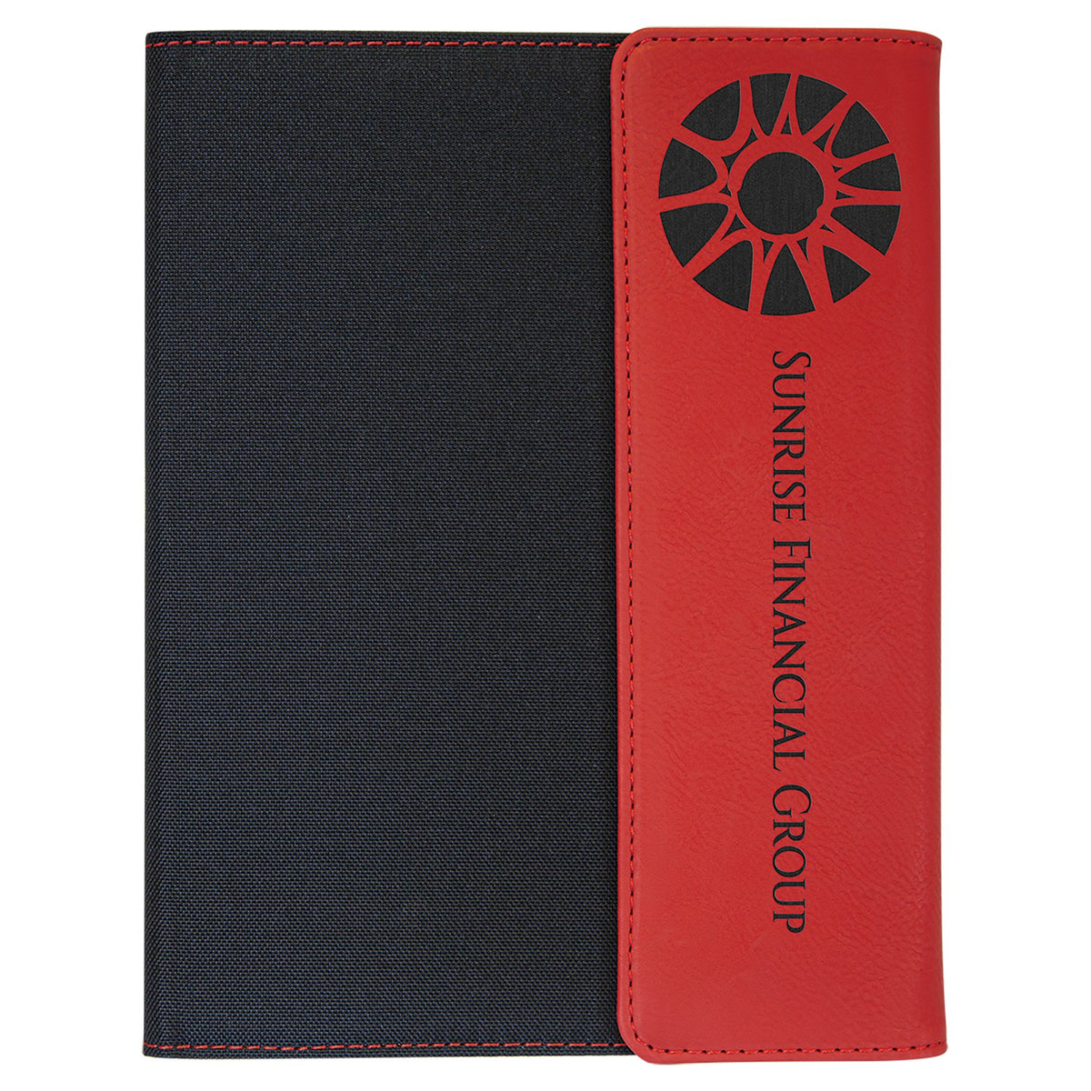 Engraved Leatherette and Canvas Portfolio with Notepad - Red (Black Canvas) / 7 x 9 in