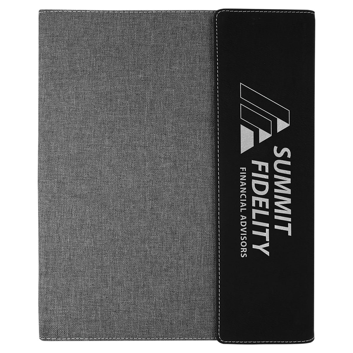 Engraved Leatherette and Canvas Portfolio with Notepad - Black/Silver (Gray Canvas) / 9 1/2 x 12 in