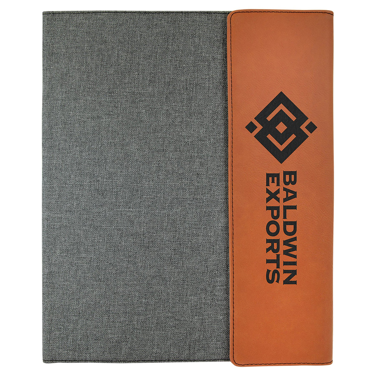 Engraved Leatherette and Canvas Portfolio with Notepad - Rawhide (Gray Canvas) / 9 1/2 x 12 in