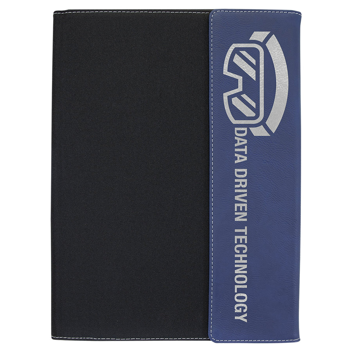 Engraved Leatherette and Canvas Portfolio with Notepad - Blue/Silver (Black Canvas) / 9 1/2 x 12 in
