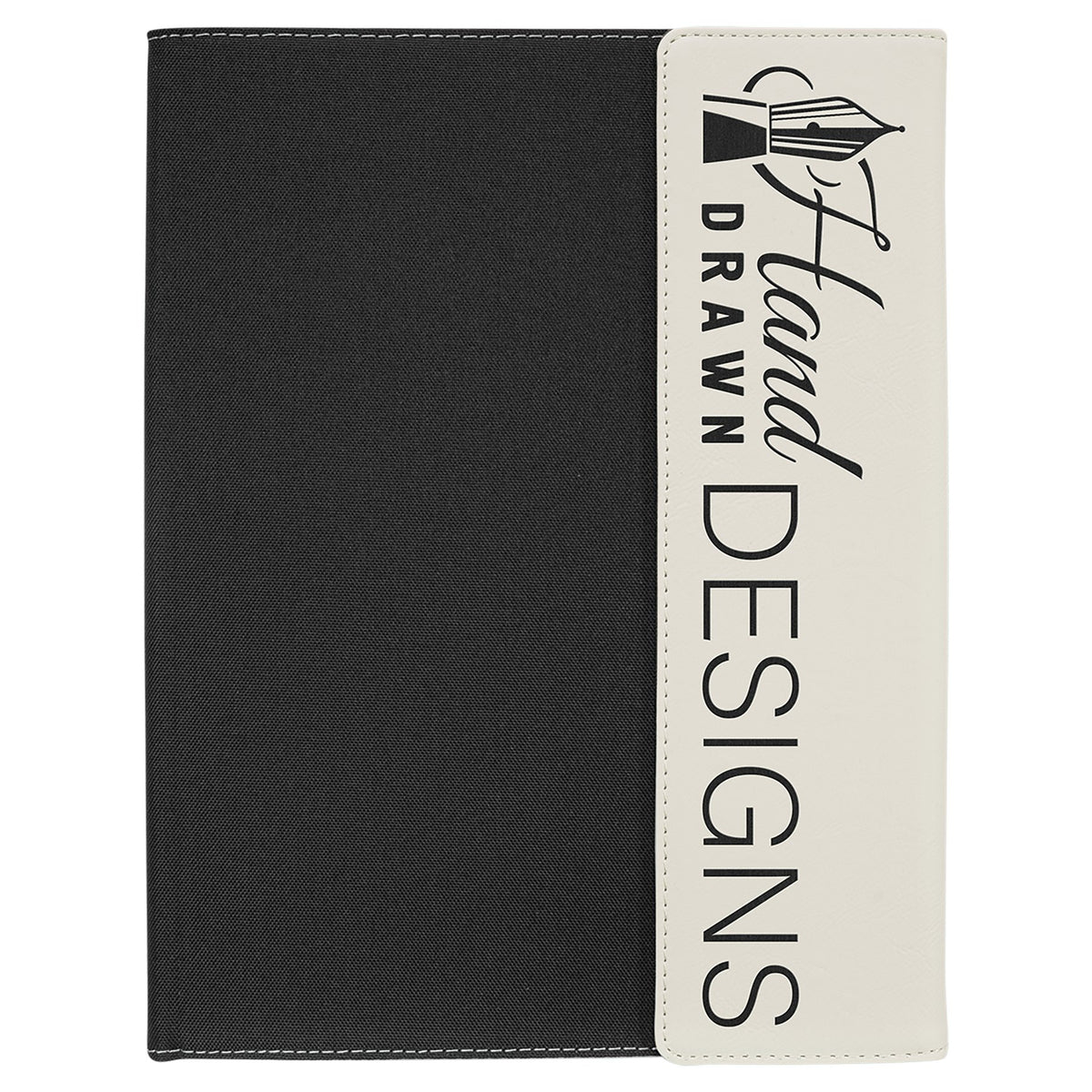 Engraved Leatherette and Canvas Portfolio with Notepad - White (Black Canvas) / 9 1/2 x 12 in