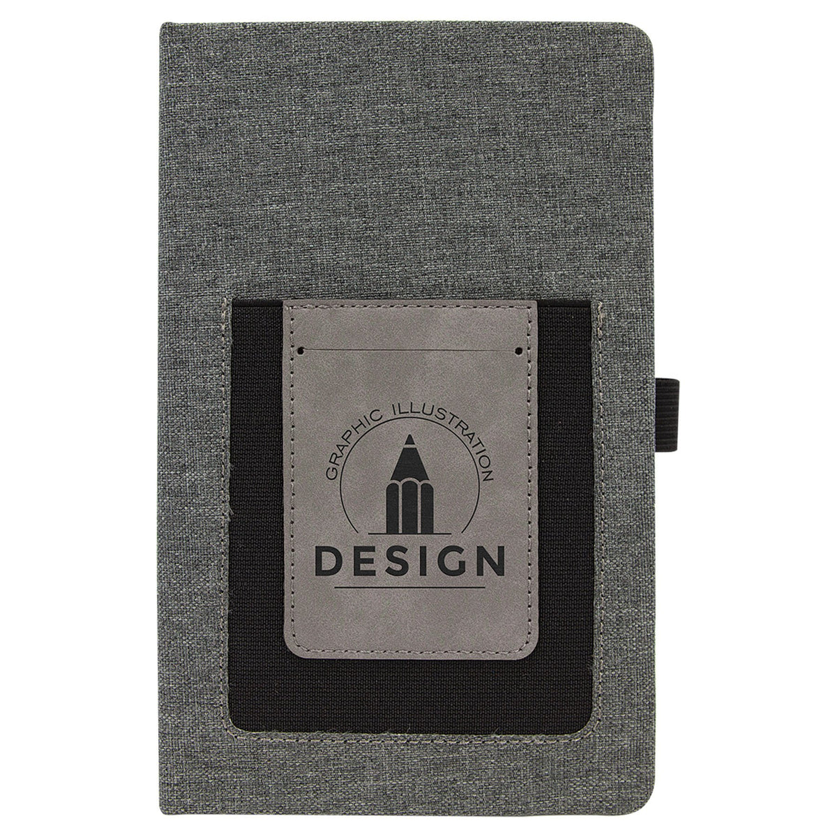 Engraved Leatherette Journal with Cell and Card Slot - Gray with Gray