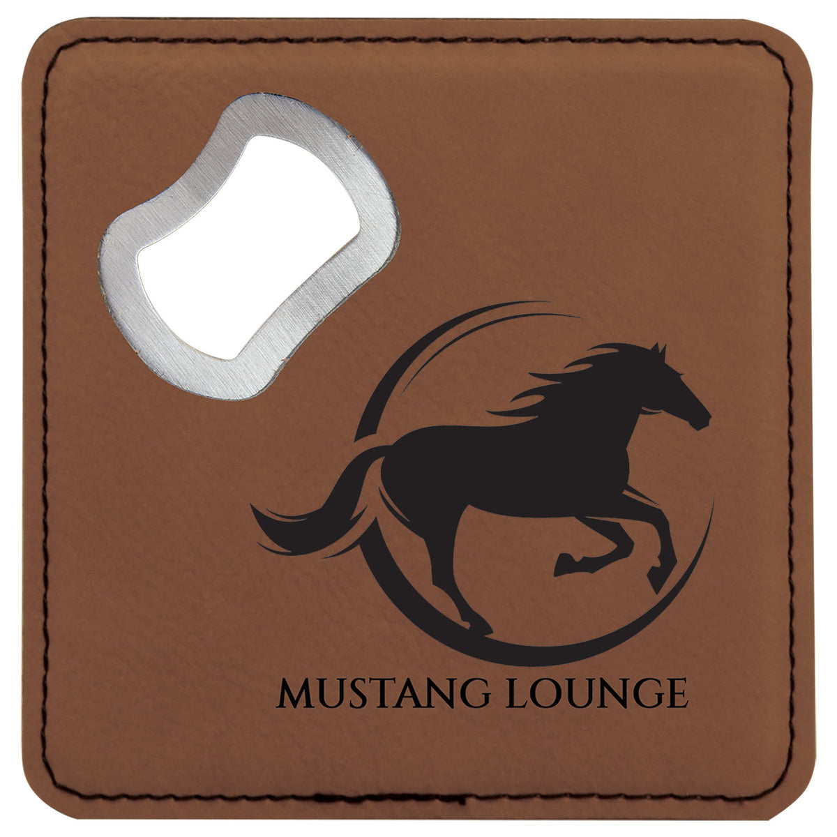 Engraved Square Leatherette Bottle Opener Coaster - Dark Brown