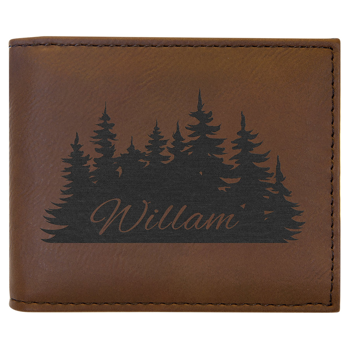 Engraved Leatherette Bifold Wallet with Flip ID Display - Dark Brown