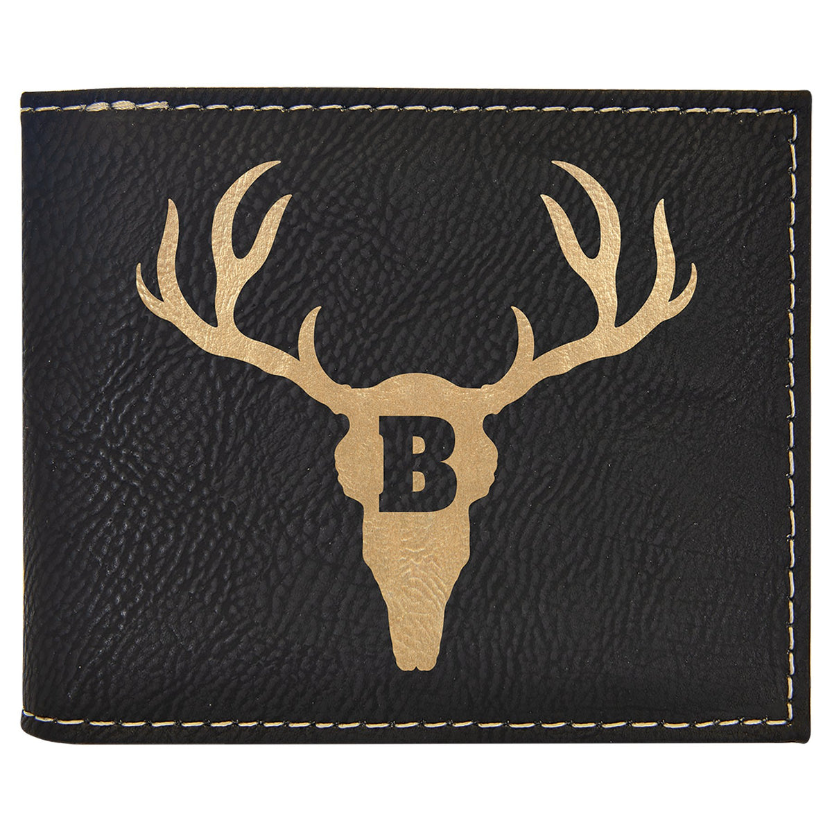 Engraved Leatherette Bifold Wallet with Flip ID Display - Black/Gold