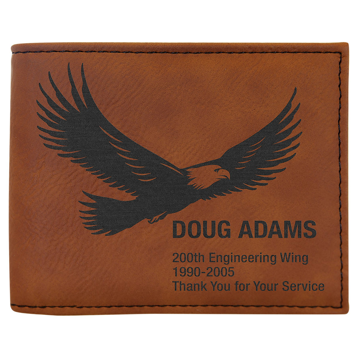 Engraved Leatherette Bifold Wallet with Flip ID Display - Rawhide