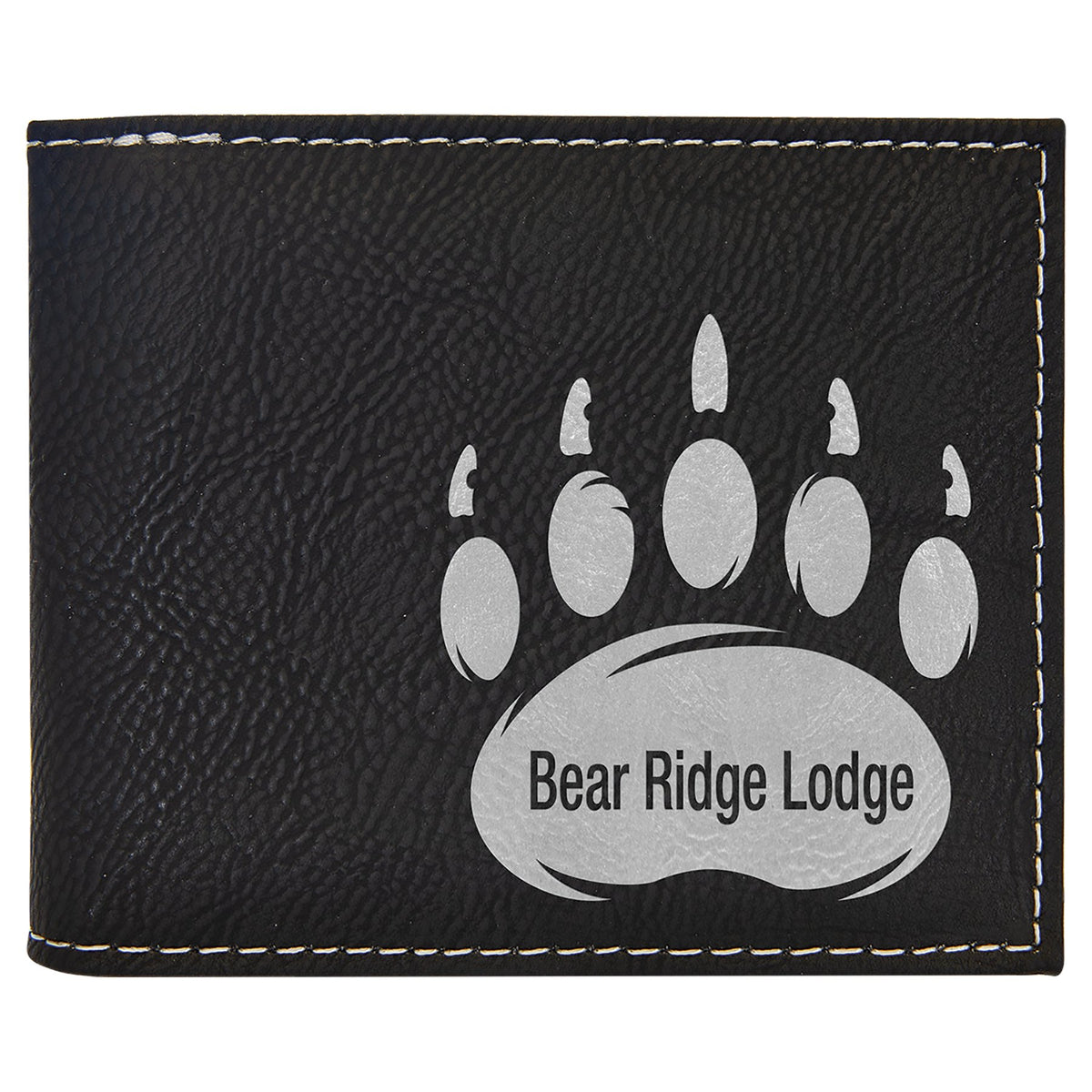 Engraved Leatherette Bifold Wallet with Flip ID Display - Black/Silver