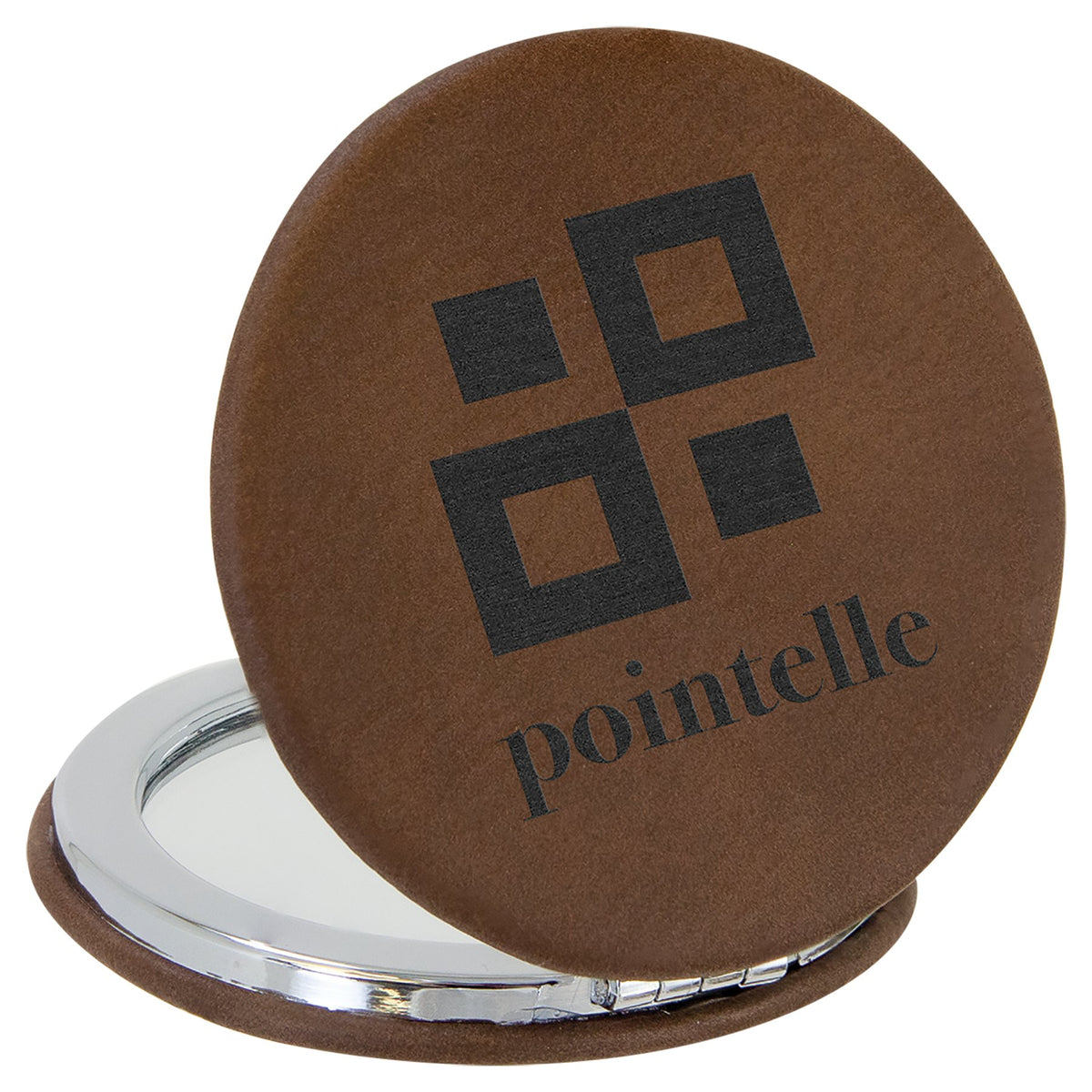 Engraved Leatherette Compact Mirror - Dark Brown