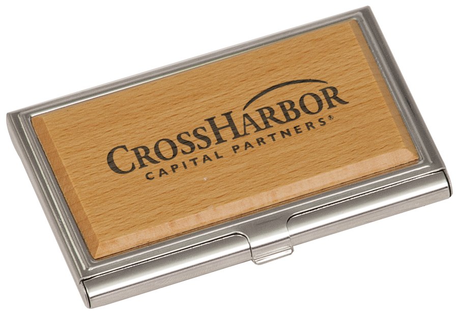 Engraved Metal and Wood Business Card Holder