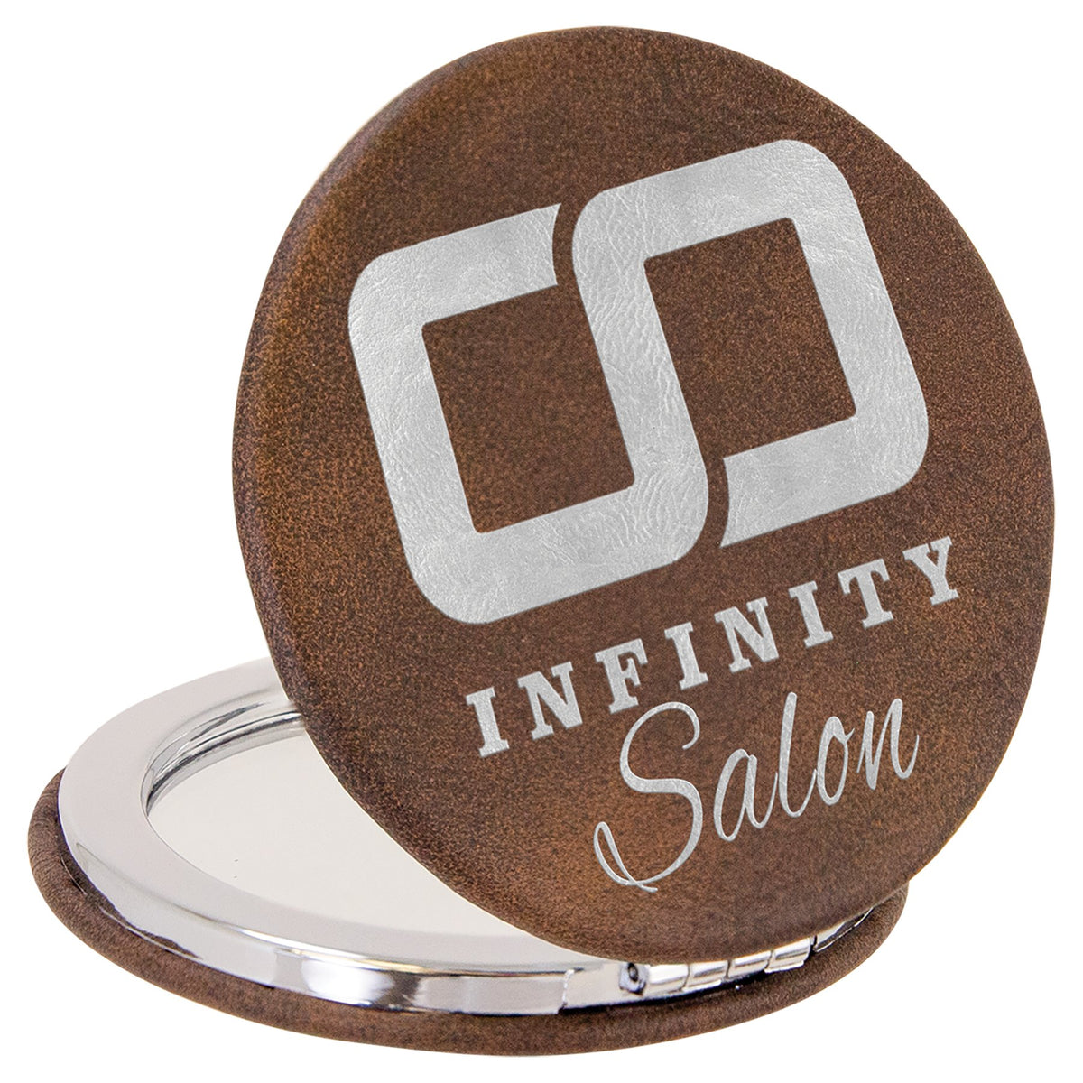 Engraved Leatherette Compact Mirror - Rustic/Silver