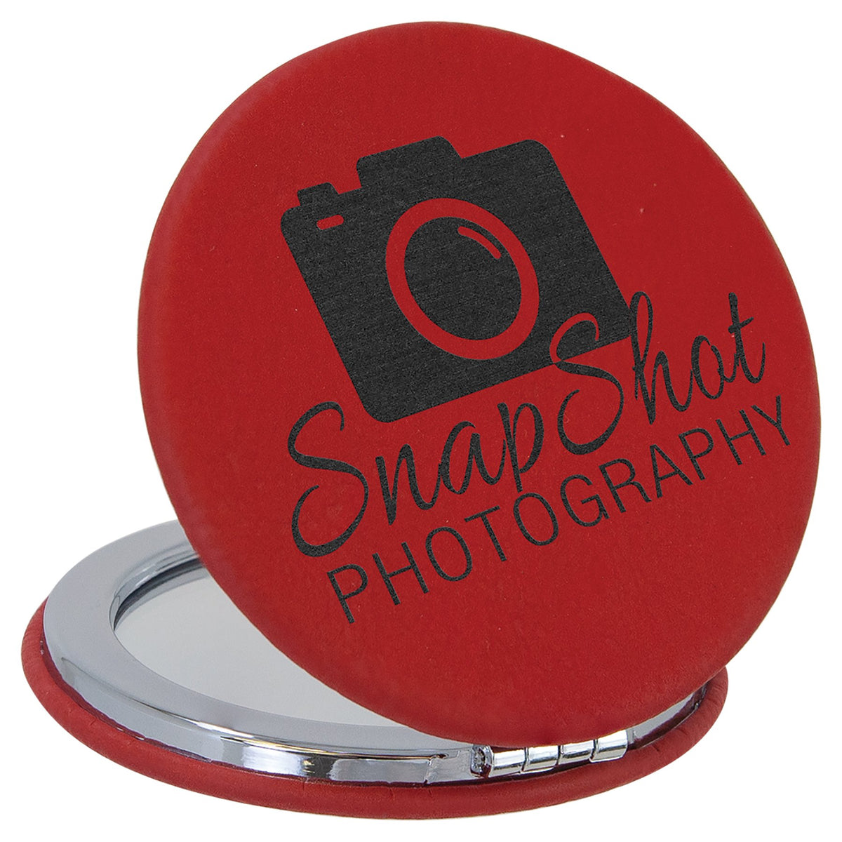 Engraved Leatherette Compact Mirror - Red