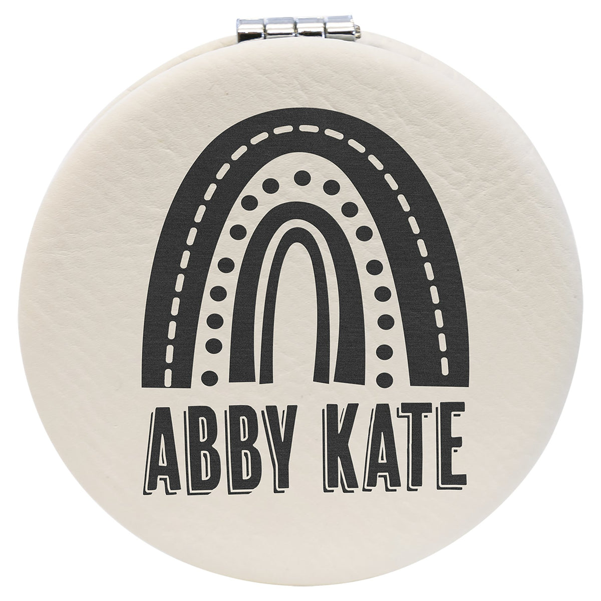 Engraved Leatherette Compact Mirror - White